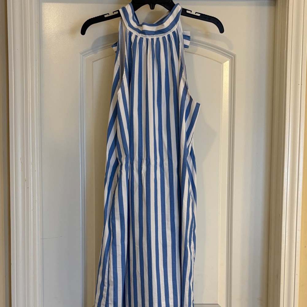 J. Crew Blue and White Striped Midi Dress